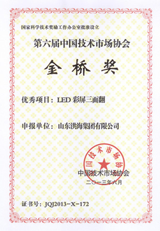 led彩屏三面翻荣获第六届金桥奖